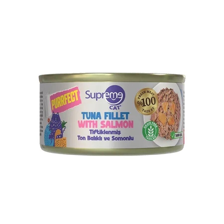 Supreme Cat Purrfect Tiftiklenmiş Ton Balıklı Ve Somonlu Yetişkin Kedi Konservesi 70 GR | SRC: Barcode: 8685038280055